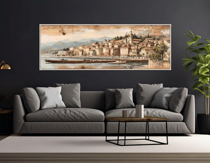Vintage Nice Coast Canvas Print, Retro French Riviera Painting, Framed and Ready to Hang