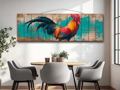 Wood Wall Art - Proud Rooster Print on Natural Wood, Rustic Rooster Painting, Farm Wall Decor, Farmhouse Wall Art, Country House Wall Decor