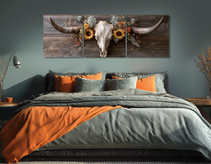 Longhorn Skull Canvas Print, Large Western Wall Decor, Framed and Ready to Hang