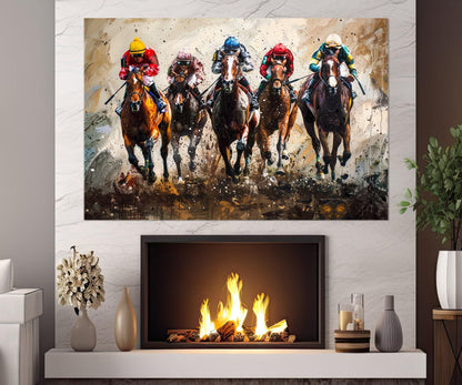 Horse Racing Canvas Print - Framed Cotton Canvas Art, Kentucky Derby Wall Decor