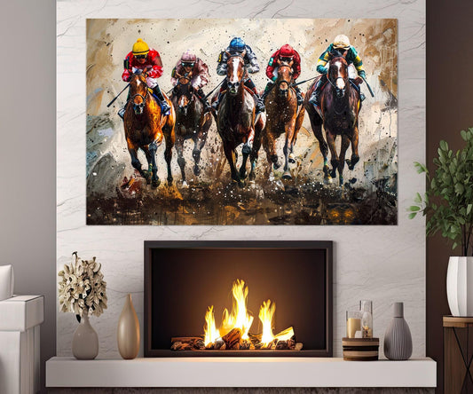 Horse Racing Canvas Print - Framed Cotton Canvas Art, Kentucky Derby Wall Decor