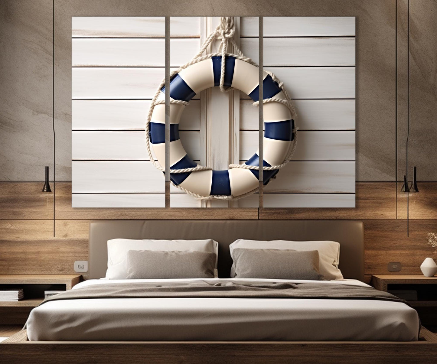 Nautical Canvas Print – Minimalist Lifebuoy Wall Art on Cotton Canvas | Framed Gallery Wrapped