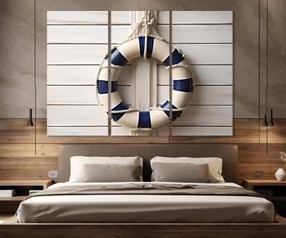 Nautical Canvas Print – Minimalist Lifebuoy Wall Art on Cotton Canvas | Framed Gallery Wrapped