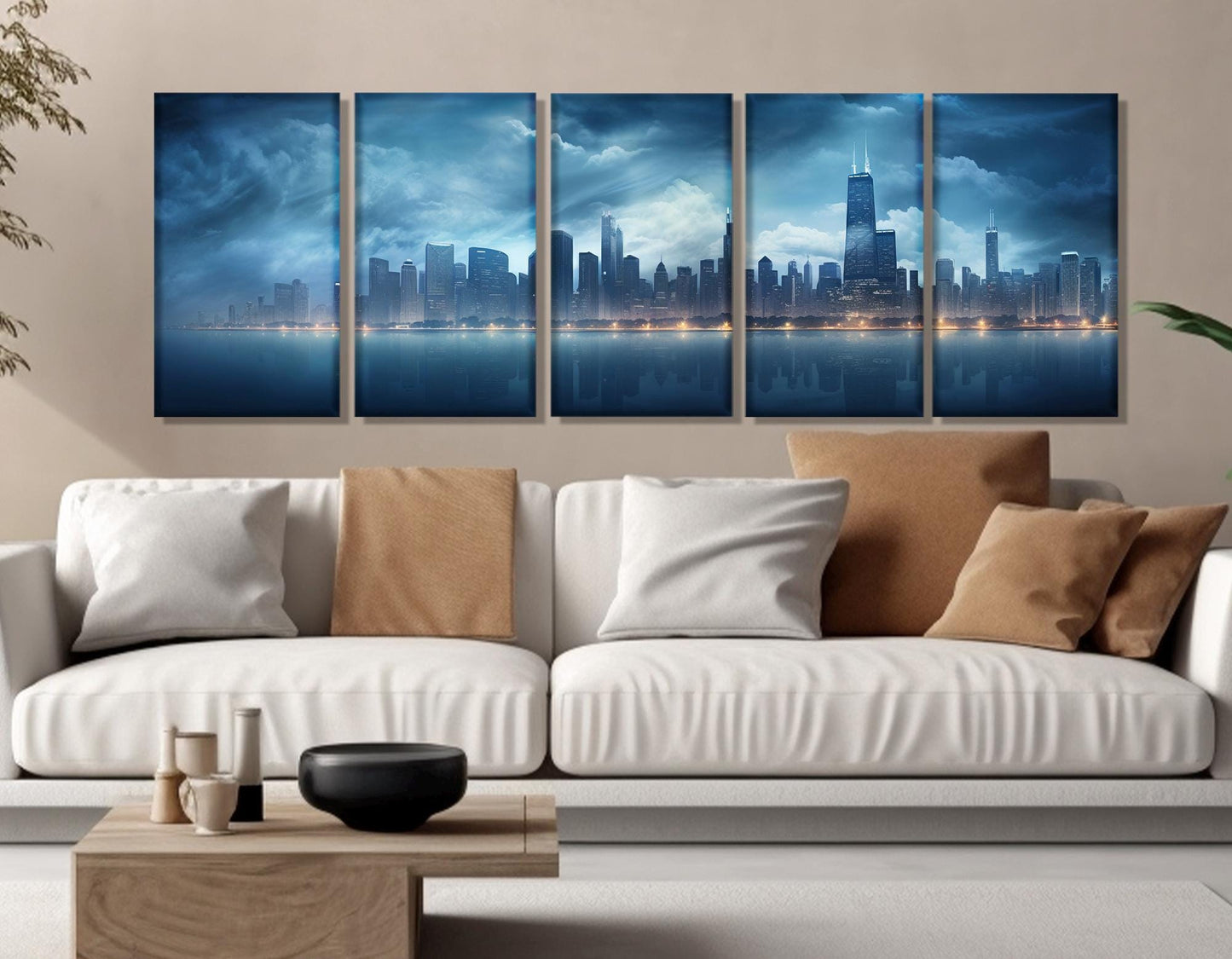 Chicago Skyline Canvas Print - Large Framed Ready to Hang Urban Wall Art