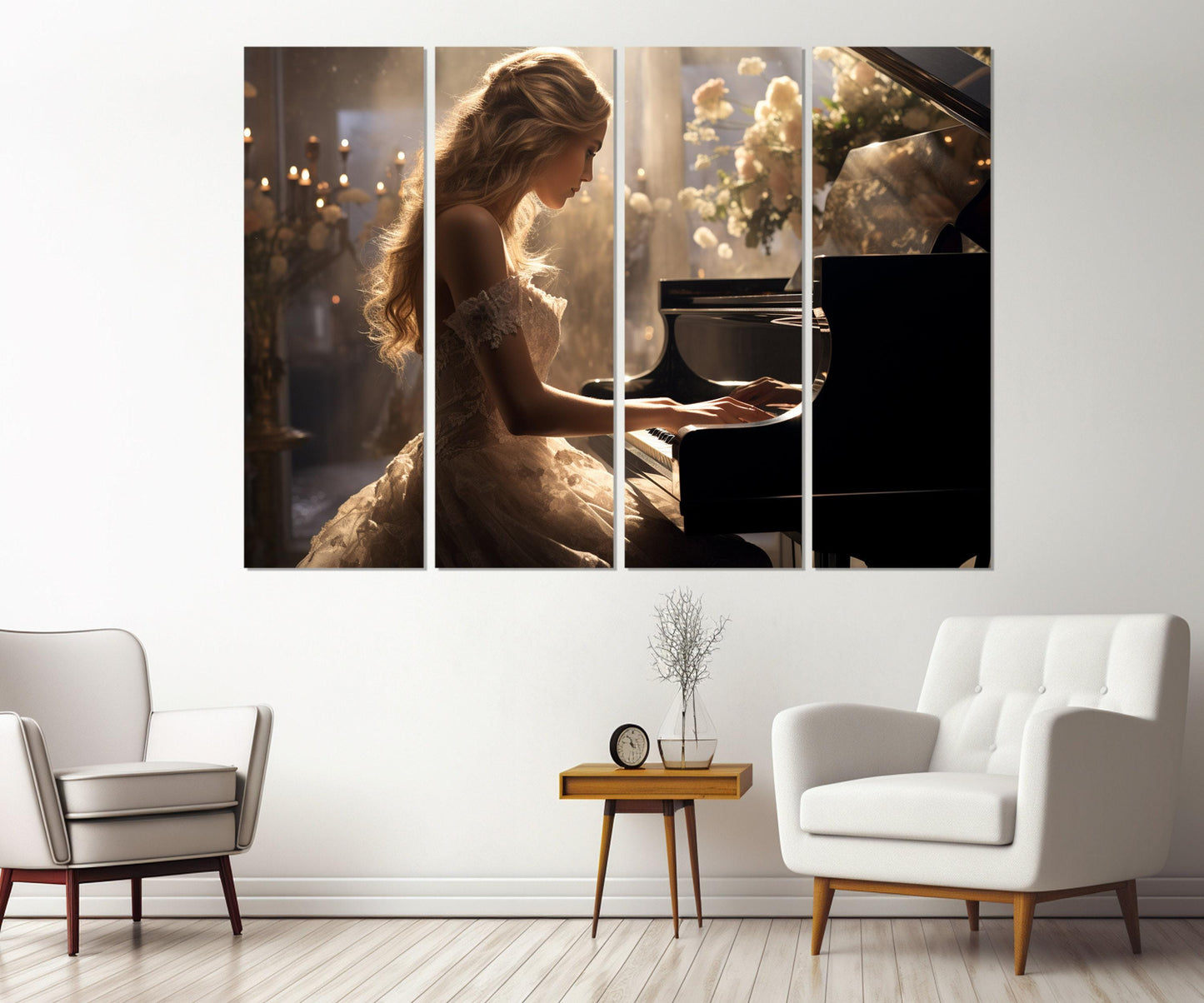 Beautiful Pianist Girl Canvas Print, Piano Wall Art, Musician Gift, Pianist Gift, Framed and Ready to Hang