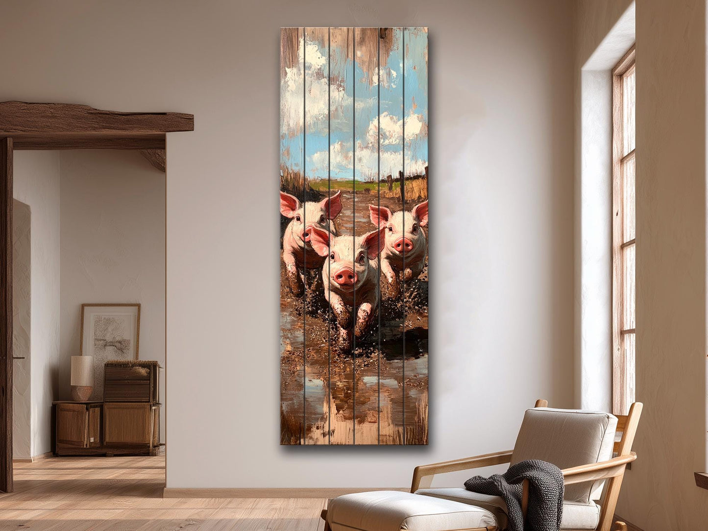 Wood Wall Art – Piglet Painting Print on Wood – Playful Farm Animal Wall Decor – Rustic Wood Print for Country Homes
