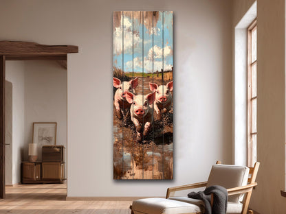 Wood Wall Art – Piglet Painting Print on Wood – Playful Farm Animal Wall Decor – Rustic Wood Print for Country Homes