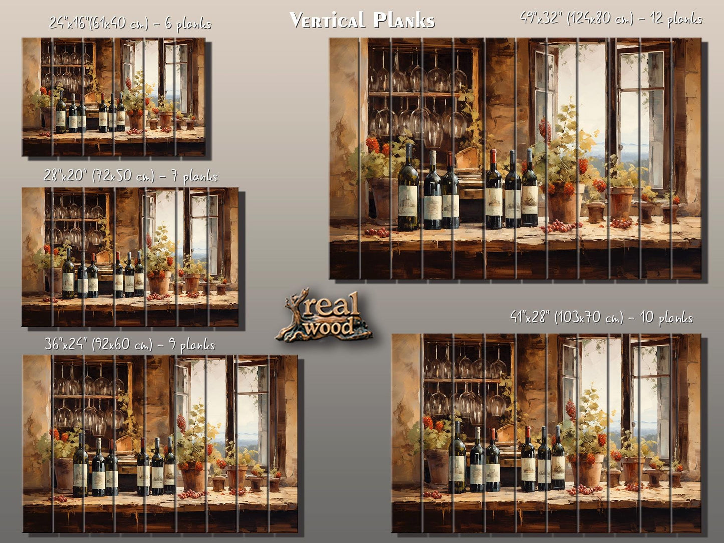 Tuscan Wood Wall Art – Vintage Wine Painting on Natural Wood Plank Print