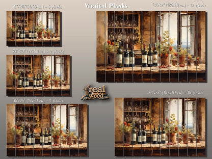 Tuscan Wood Wall Art – Vintage Wine Painting on Natural Wood Plank Print