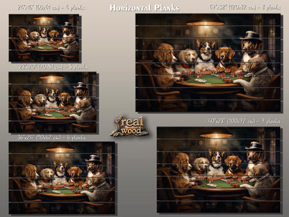Dogs Playing Poker Painting | Rustic Wood Wall Art - Unique Poker Gift