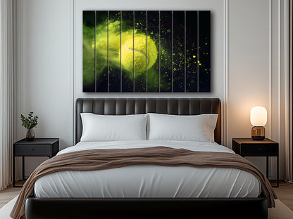 Tennis Wall Art – Abstract Tennis Painting on Natural Wood Plank Artwork