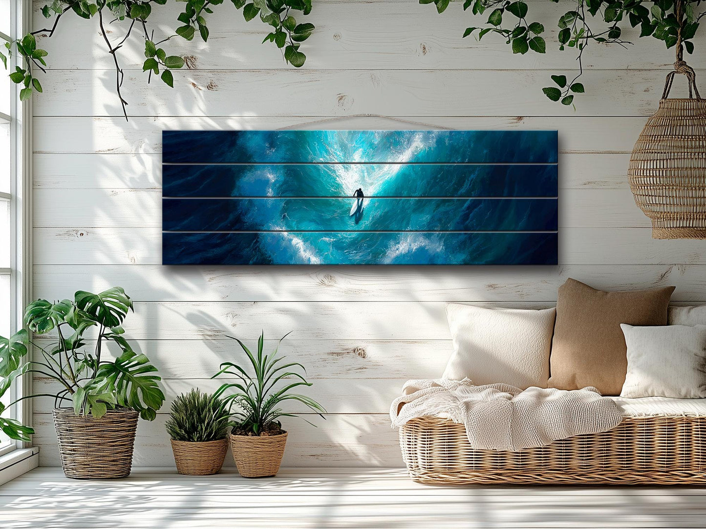 Surfer Wood Wall Art – Ocean Wall Decor | UV Printed Wood Art for Beach House