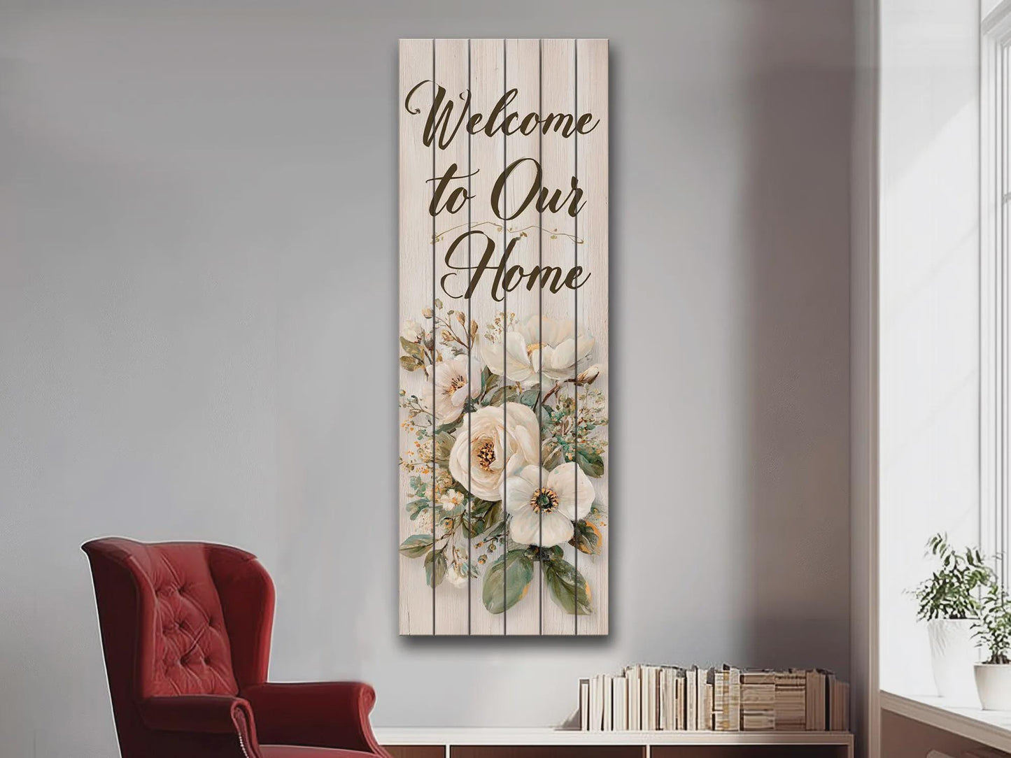 Welcome Home Wood Art – Rustic Wood Wall Art With Floral Farmhouse Decor
