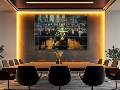 Wall Street Bull Painting – Rustic Wood Wall Art | Charging Bull Print, Trader Gift
