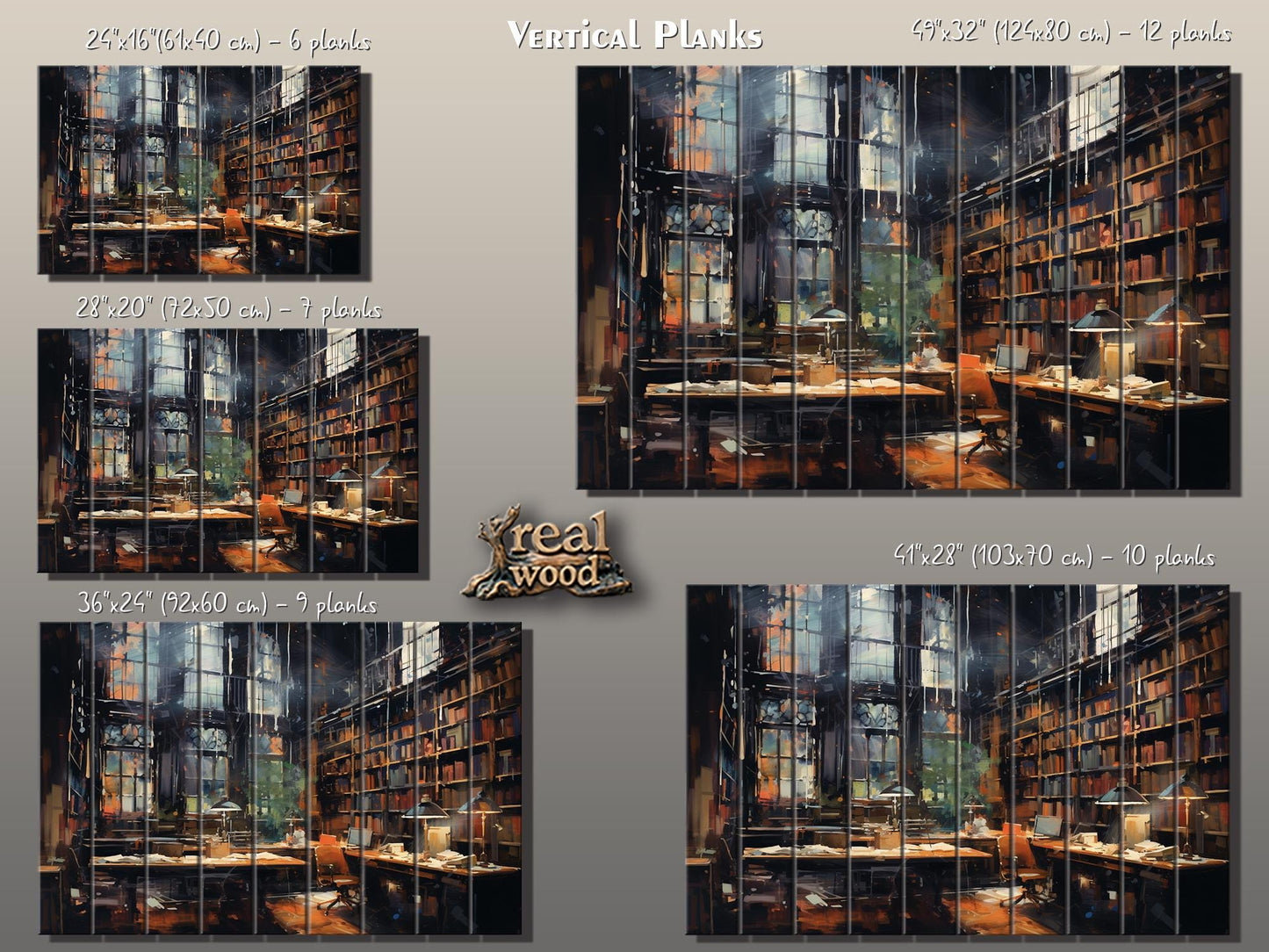 Wood Wall Art - Abstract Library Oil Painting | Natural Wood Print Decor