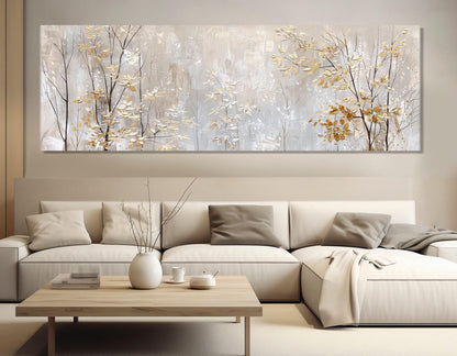 Winter Trees Canvas Print – Golden Leaves Wall Art | Soft Tones Painting, Ready to Hang