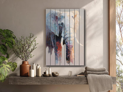 Elephant Wood Art – Minimalist Natural Wood Print | Rustic Farmhouse Wall Decor