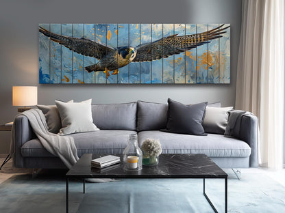 Peregrine Falcon Wall Art – Rustic Wood Decor | Majestic Bird Print Panel