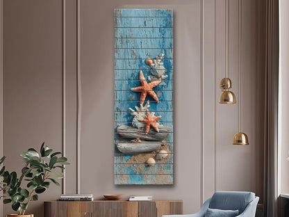 Wood Wall Art | Coastal Wall Art - Driftwood Starfish Print on Rustic Wood Panel