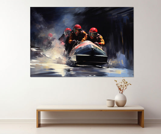 Abstract Bobsleigh Wall Art – Framed Canvas Print | Modern Sports Artwork