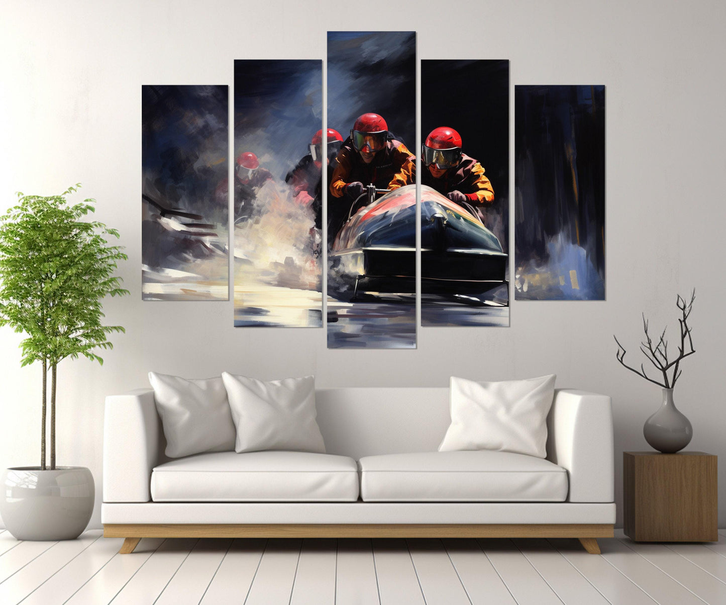 Abstract Bobsleigh Wall Art – Framed Canvas Print | Modern Sports Artwork