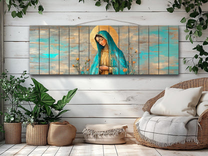 Virgin Mary Wall Art – Natural Wood Grain Art | Rustic Religious Wall Decor