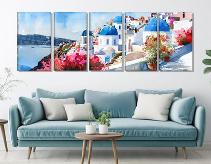 Santorini Canvas Print – Large Framed Cotton Wall Art | Abstract Oia Village Painting