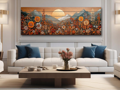 Wood Landscape Print – Earthy Wildflower Art | Rustic Wall Decor on Wood Panel