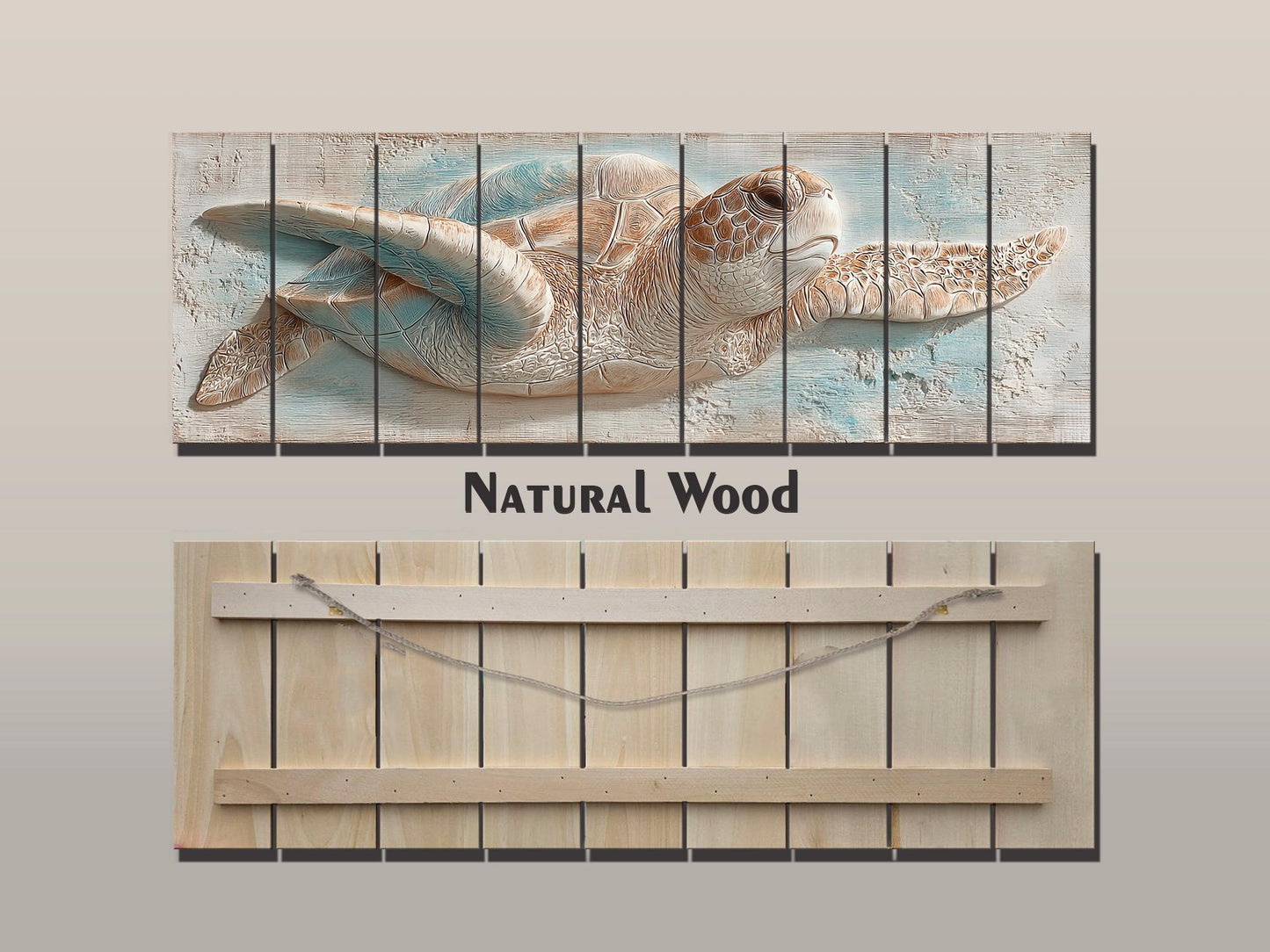 Sea Turtle Wood Art – Rustic Wood Decor | Coastal Ocean Wall Decor with Blue Beige Accents