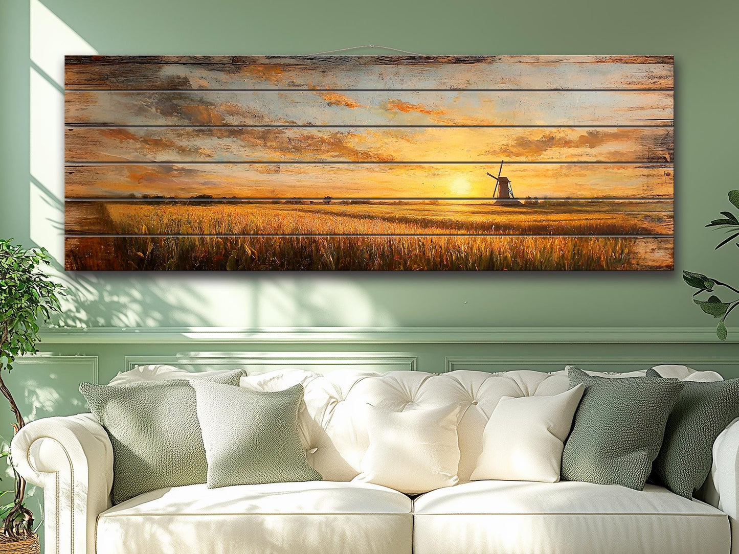 Wood Wall Art - Rustic Sunset Cornfield Painting | Natural Wood Decor, Farmhouse Style