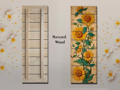 Sunflowers Wood Art – Rustic Wall Decor | Vibrant Floral Print on Natural Wood Planks