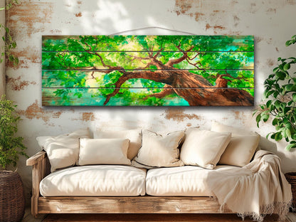 Wood Wall Art – Majestic Tree Painting on Natural Wood Print | Rustic Forest Decor