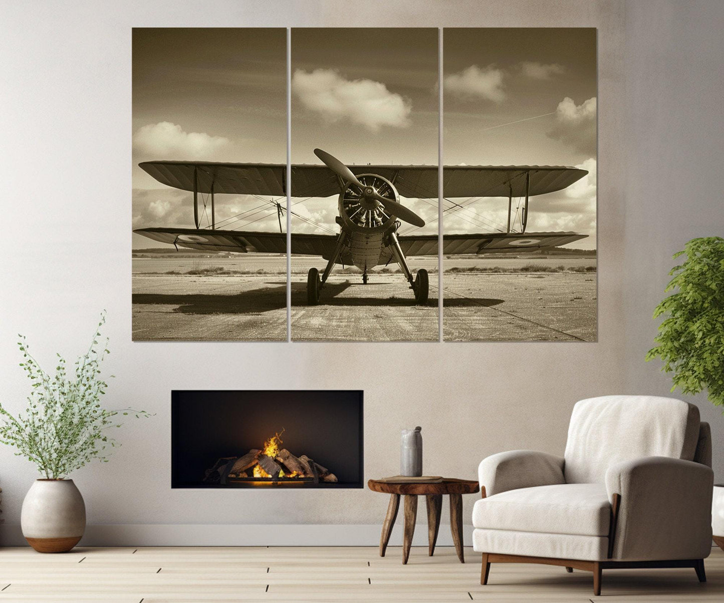 Vintage Biplane Canvas | Retro Airplane Poster - Framed Cotton Print, Ready to Hang