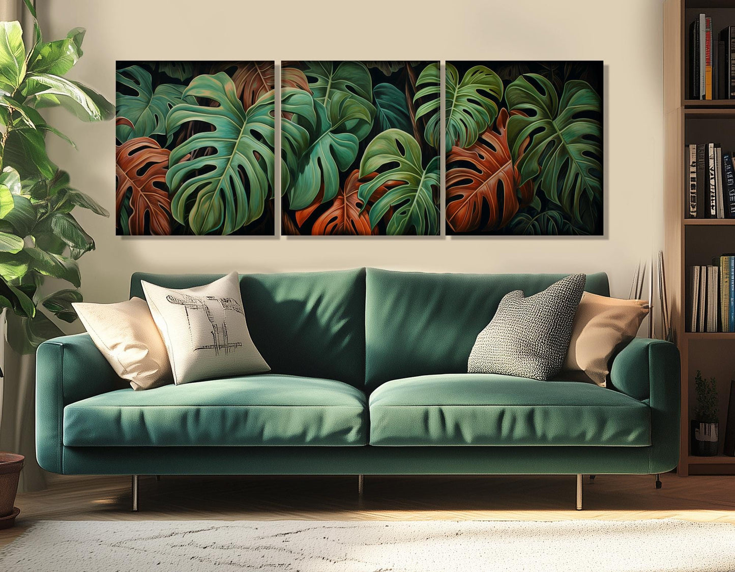 Philodendron Leaves Canvas – Framed Canvas Wall Decor with Rustic Wildflowers Print on Cotton