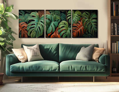 Philodendron Leaves Canvas – Framed Canvas Wall Decor with Rustic Wildflowers Print on Cotton