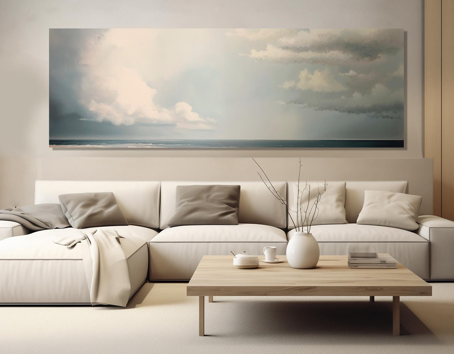 Scenic Sky over Sea Canvas Print, Soft Colors Sky Wall Art, Framed & Ready to Hang