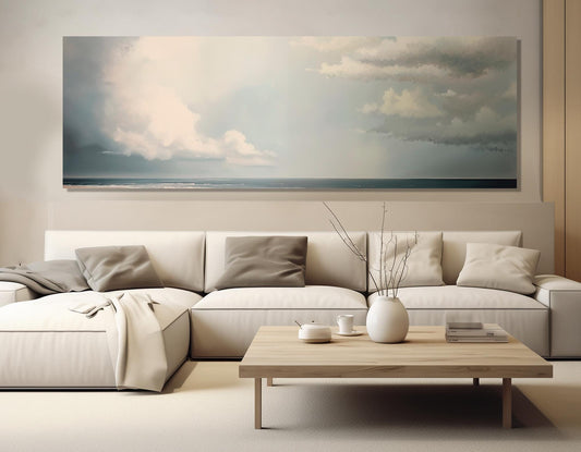 Scenic Sky over Sea Canvas Print, Soft Colors Sky Wall Art, Framed & Ready to Hang