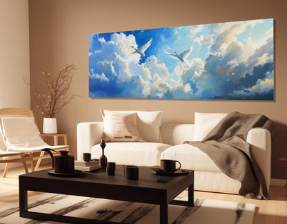 Cranes Wall Art – Soaring Bird Artwork on Large Gallery Wrapped Canvas Print