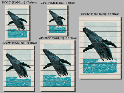 Whale Wood Wall Art – Humpback Linocut Print | Coastal Wood Decor, Ready to Hang