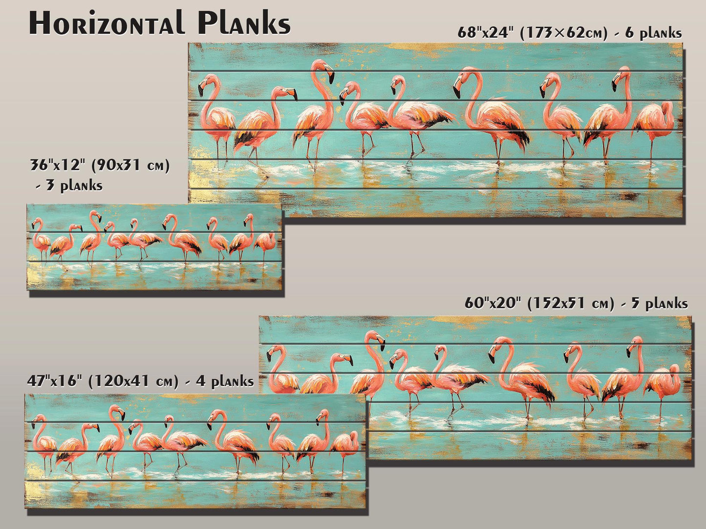 Wood Wall Art – Flock of Graceful Flamingos Print on Natural Wood, Rustic Flamingo Painting, Flamingo Wall Art, Soft Tones Birds Wall Art