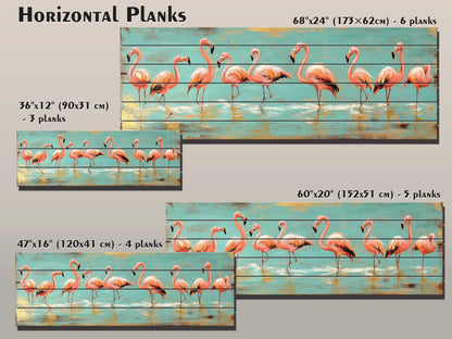 Wood Wall Art – Flock of Graceful Flamingos Print on Natural Wood, Rustic Flamingo Painting, Flamingo Wall Art, Soft Tones Birds Wall Art