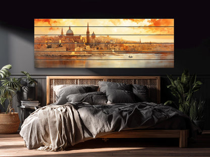 Rustic Valletta Wood Art – Valletta Skyline Wall Art | Natural Wood Wall Hanging