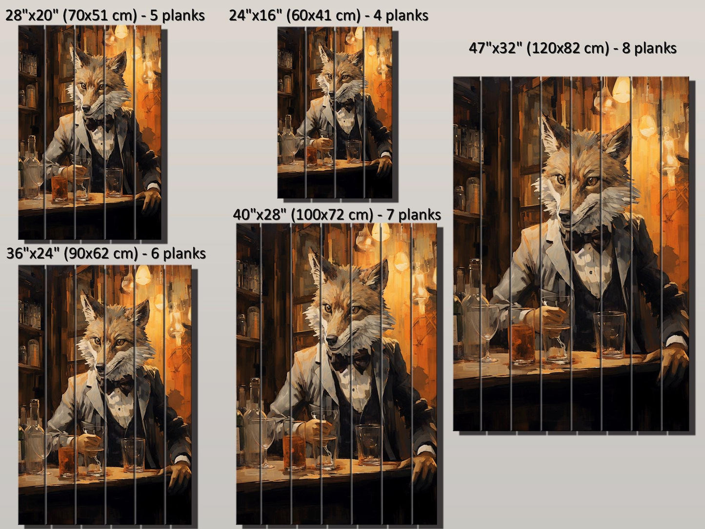 Fox Bartender Print on Natural Wood – Bar  Wall Art