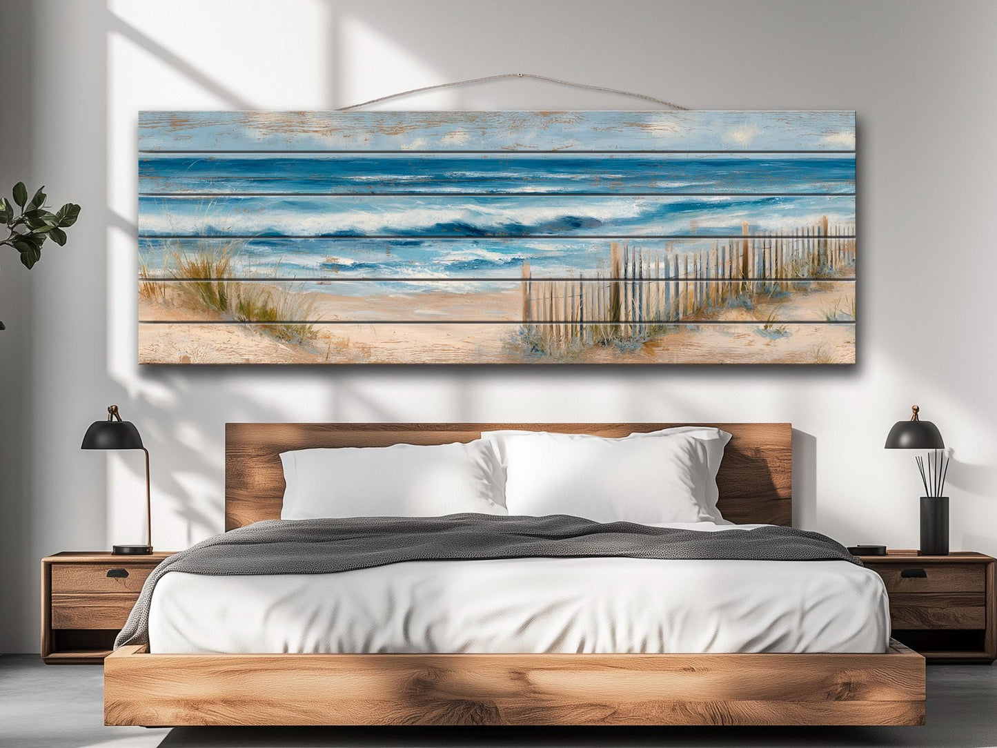 Serene Coastal Scene with Rolling Waves and Sandy Dunes Print on Wood, Seaside Grass, Beach Wall Art, Beach Cabin Decor, Wood Wall Art