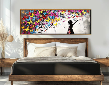 Street Art Canvas Print, Banksy Style Wall Art, Graffiti Canvas Art, Butterfly Girl, Graffiti Street Art Painting, Framed and Ready to Hang