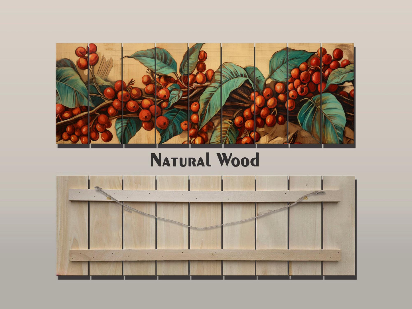 Coffee Tree Wood Art | Botanical Wall Art Printed On Natural Wood Planks