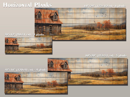 Rustic Farmhouse Wall Art – Natural Wood Artwork with Cozy Country Landscape Print