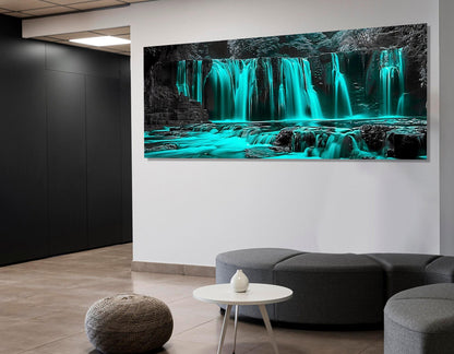 Abstract Waterfall Canvas – Scenic Wall Art | Cyan Decor | Framed & Ready to Hang