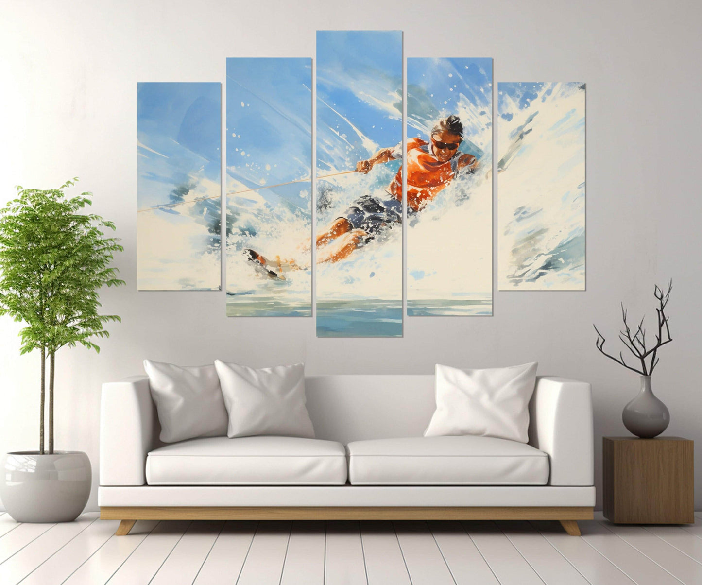 Water Skiing Canvas Print - Abstract Water Skier Wall Art | Framed & Ready to Hang