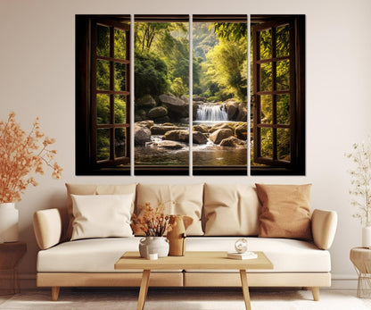 Waterfall Window Canvas Featuring Scenic Wall Art | Gallery Wrapped Cotton Canvas Print